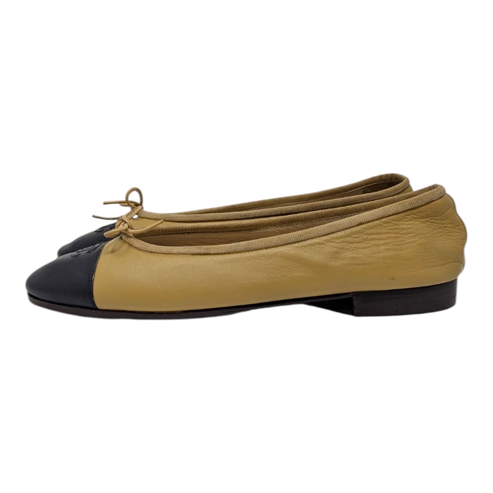 Chanel ballet flats ballerinas two tone beige black CC logo cap toe 41 - Picture 5 of 13